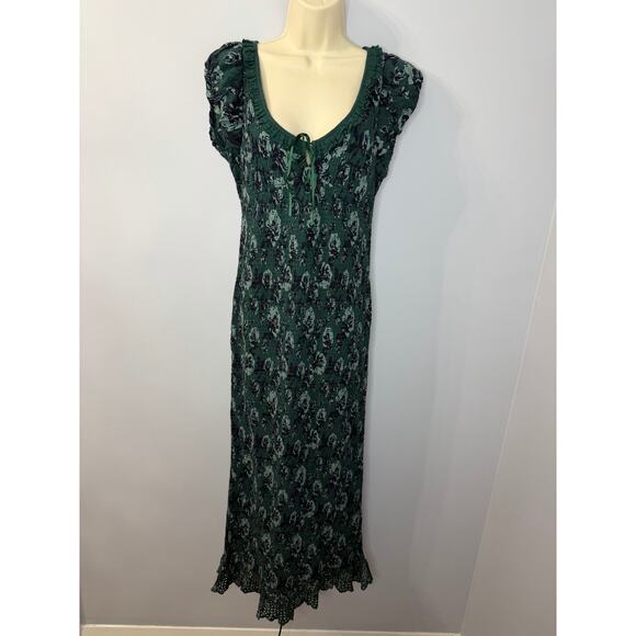 Free People Mckenna Dobby Midi Dress Stretch Dark Romantic Sz S Green Floral - Picture 2 of 14